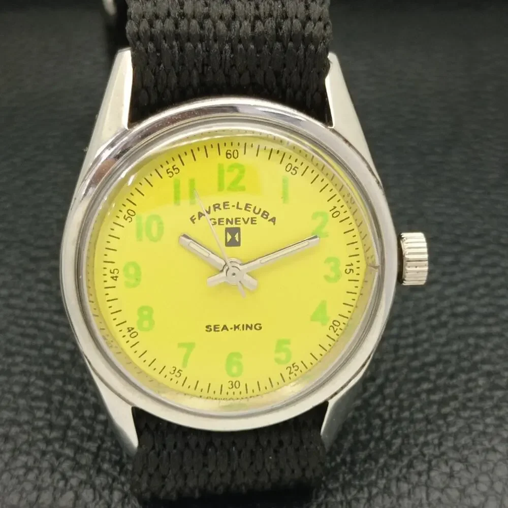 Vintage 1980 Favre Leuba Manual Mens Silver Watch W/Nato Strap